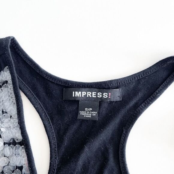 Impress Womens Tank Top Sequin Racerback Tunic Clear Black Size Small - Picture 5 of 7